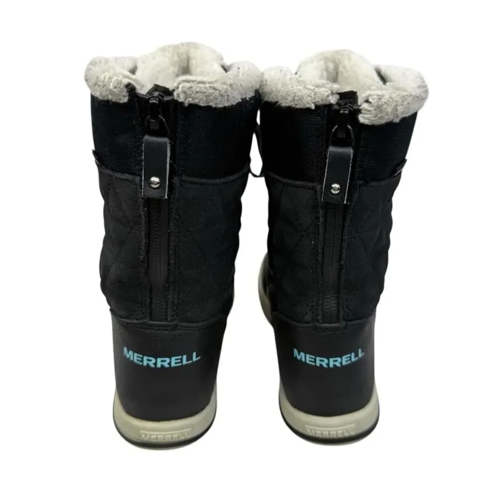 MERRELL Boots Kids Sz 2 Heidi Leather Waterproof Black Lace Up Zip Winter Snow